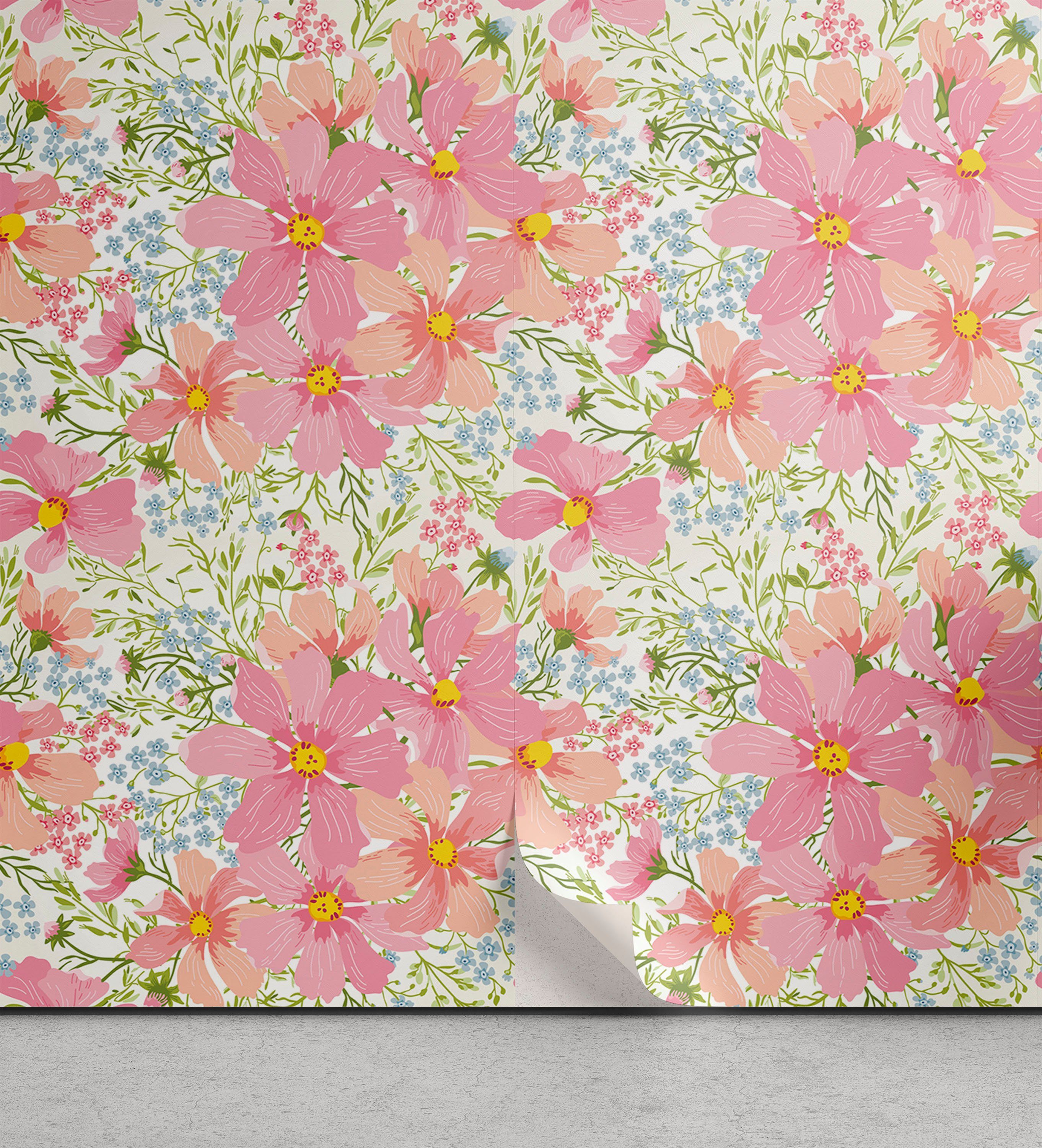 Abakuhaus Vinyltapete selbstklebendes Wohnzimmer Küchenakzent, Pastell Frühlings-Blumen und Kräuter