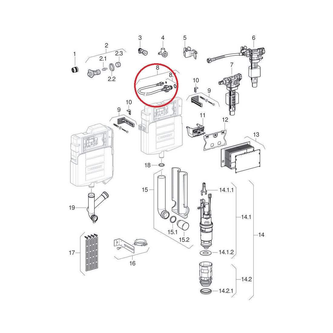 GEBERIT Unterputz-Spülkasten 240.921.00.1 Panzerschlauch zu Unifill-Füllventil (UP130/UP300/UP320)