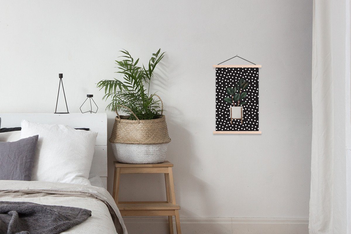 MuchoWow Wohnzimmer, Holz, (1 Zimmerpflanzen Textilposter Bilderleiste, Magnetisch - Posterleiste, - St), für Poster Blumentopf