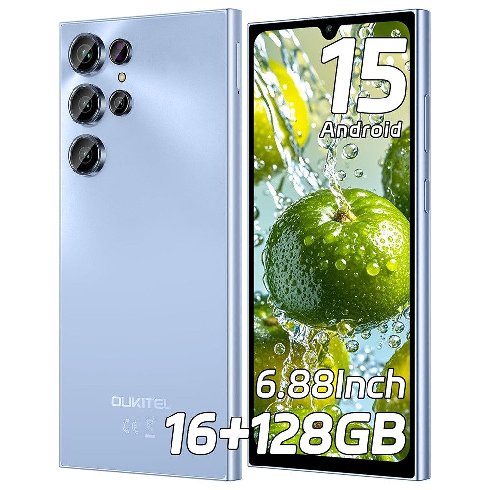 OUKITEL C61 16GB RAM+128GB ROM/TF 1TB, Android 15 Smartphone (17,47 cm/6.88 Zoll, 128 GB Speicherplatz, 13 MP Kamera, 13MP+5MP, Dual SIM 4G, Simlockfreie Handys, OTG, GPS)