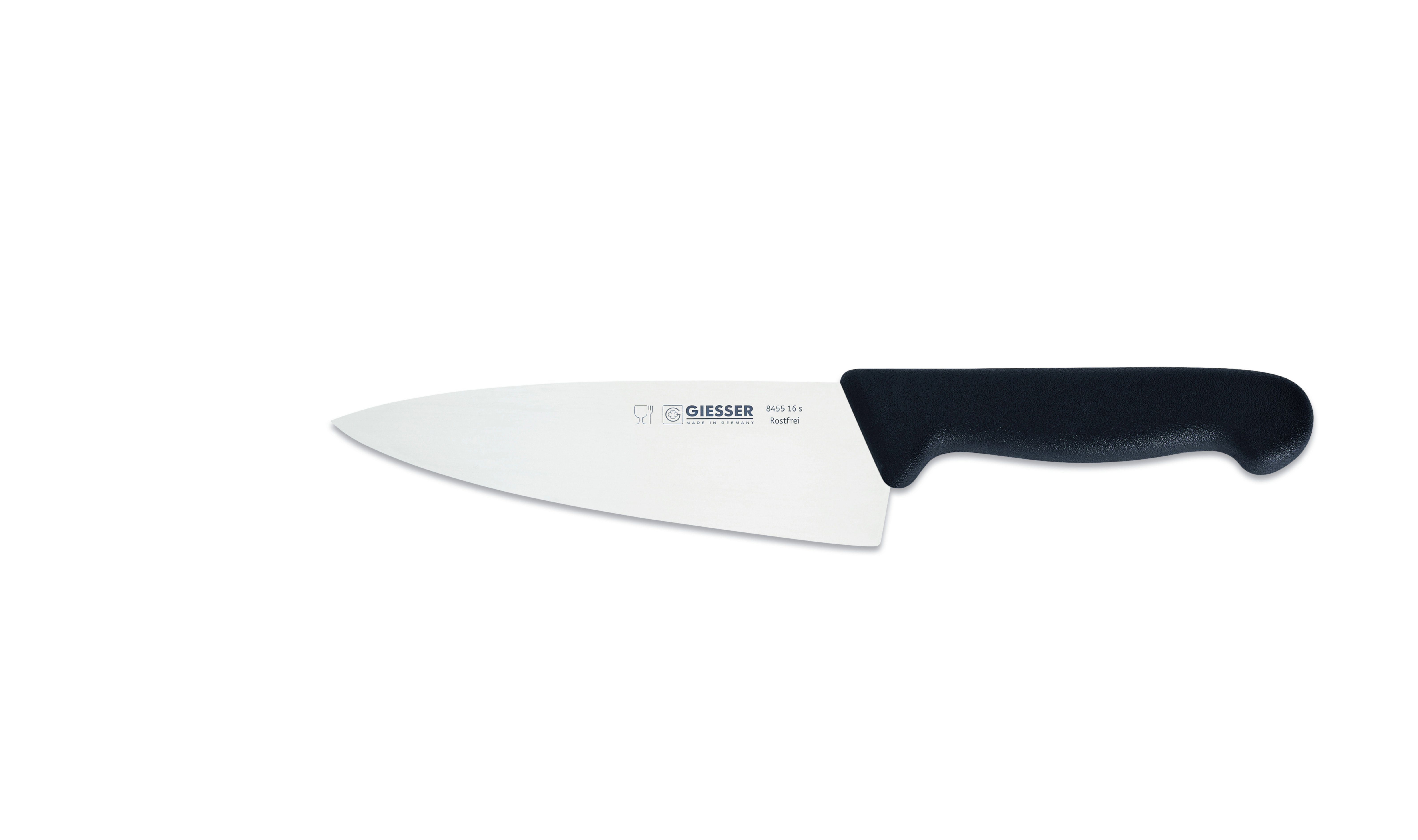 Giesser Messer Kochmesser Küchenmesser breit 8455, Rostfrei, breite Form, scharf, Handabzug, Ideal für jede Küche schwarz