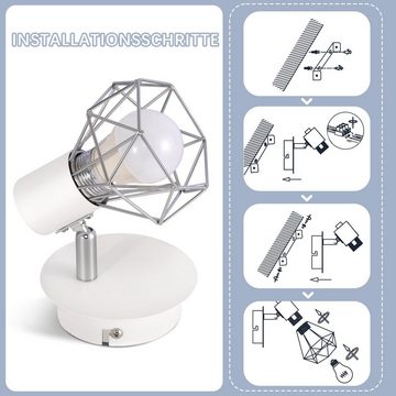 Nettlife Deckenstrahler 1/2/3 Flammig Weiß Deckenspots E14 Retro Metall, 350° Drehstab+ 90° Drehpunkt, LED wechselbar, für Wohnzimmer Flur Schlafzimmer