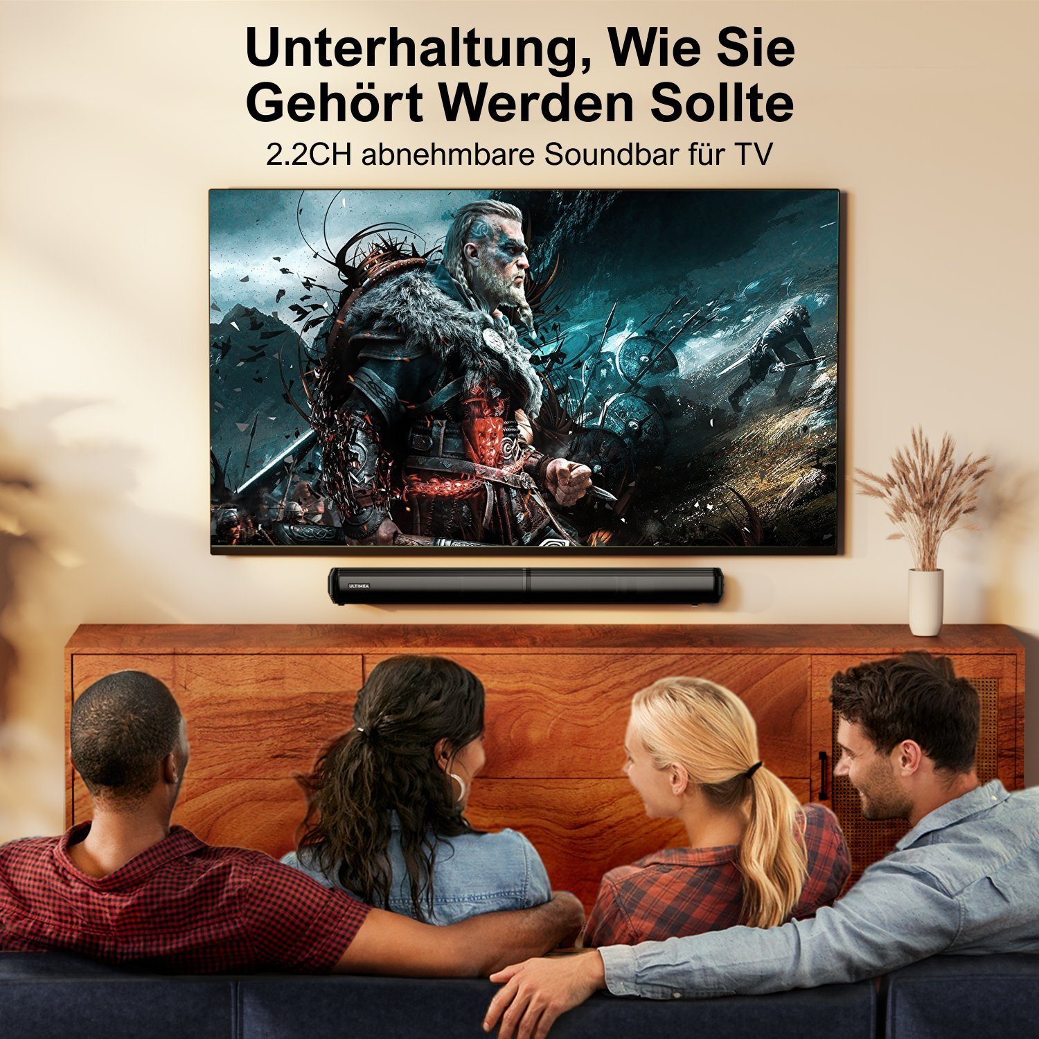 Ultimea Teilbare 2-in-1 Soundbar 2.2 Kanal (Bluetooth 5.3, 100 W, Mit 3 EQ-Modi und verstellbarem Bass, HDMI ARC / Optisch / Aux)