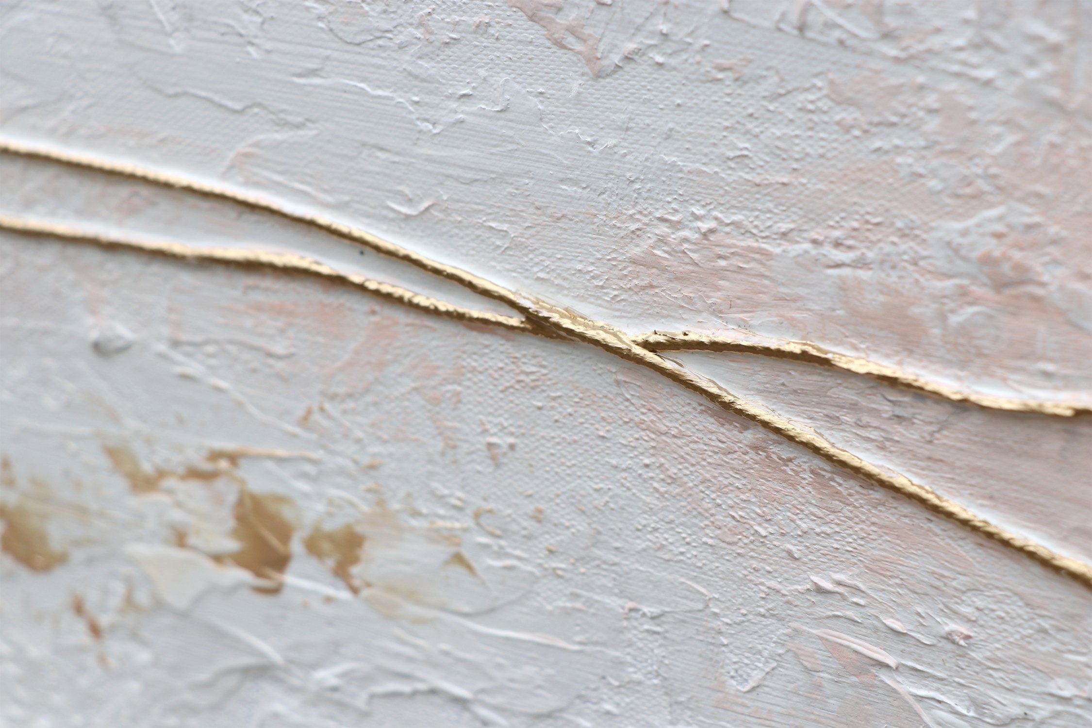 Goldene auf Bild Gold Handgemalt YS-Art Ohne Leinwand Abstraktes Gemälde Beige Schleife, Abstraktion, Schnur Schattenfugenrahmen