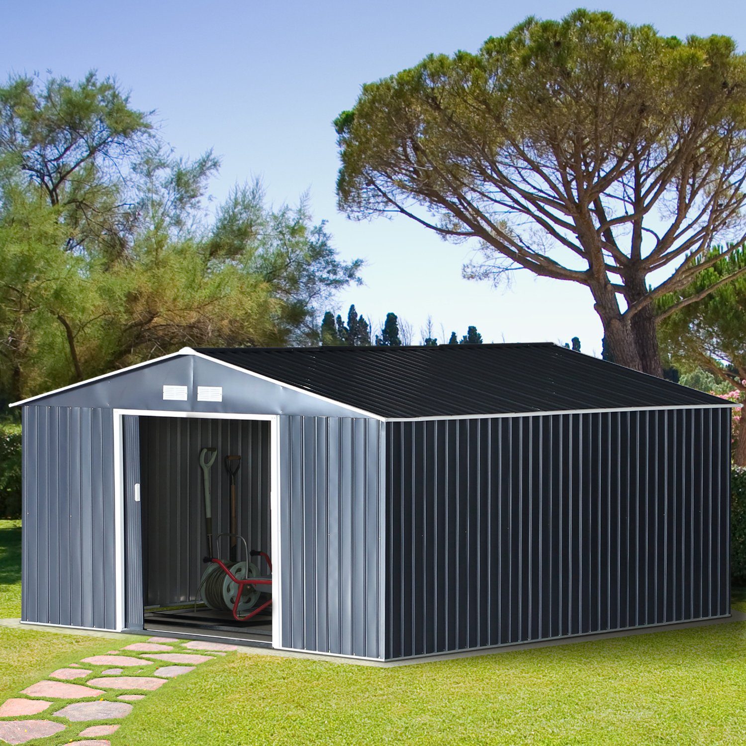 Outsunny Gerätehaus Fahrradschuppen, Schuppen, BxT: 340x386 günstig online kaufen