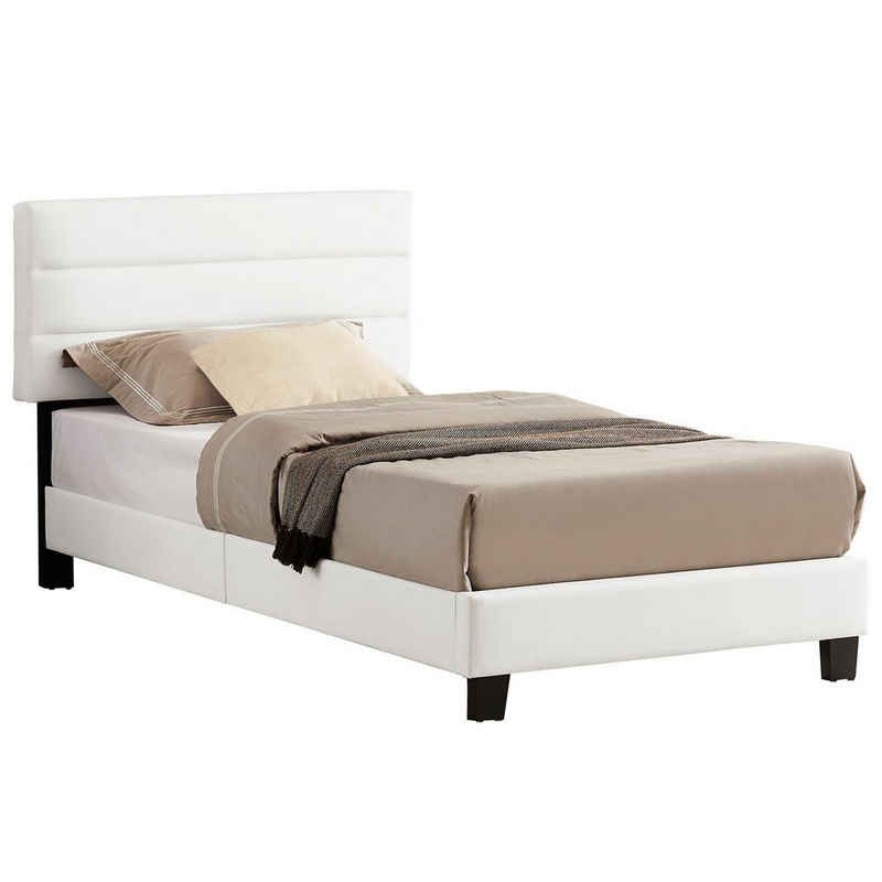 CARO-Möbel Polsterbett DESTINO, Polsterbett 90x200 cm Bett mit Kunstleder überzogen in weiß modernes D