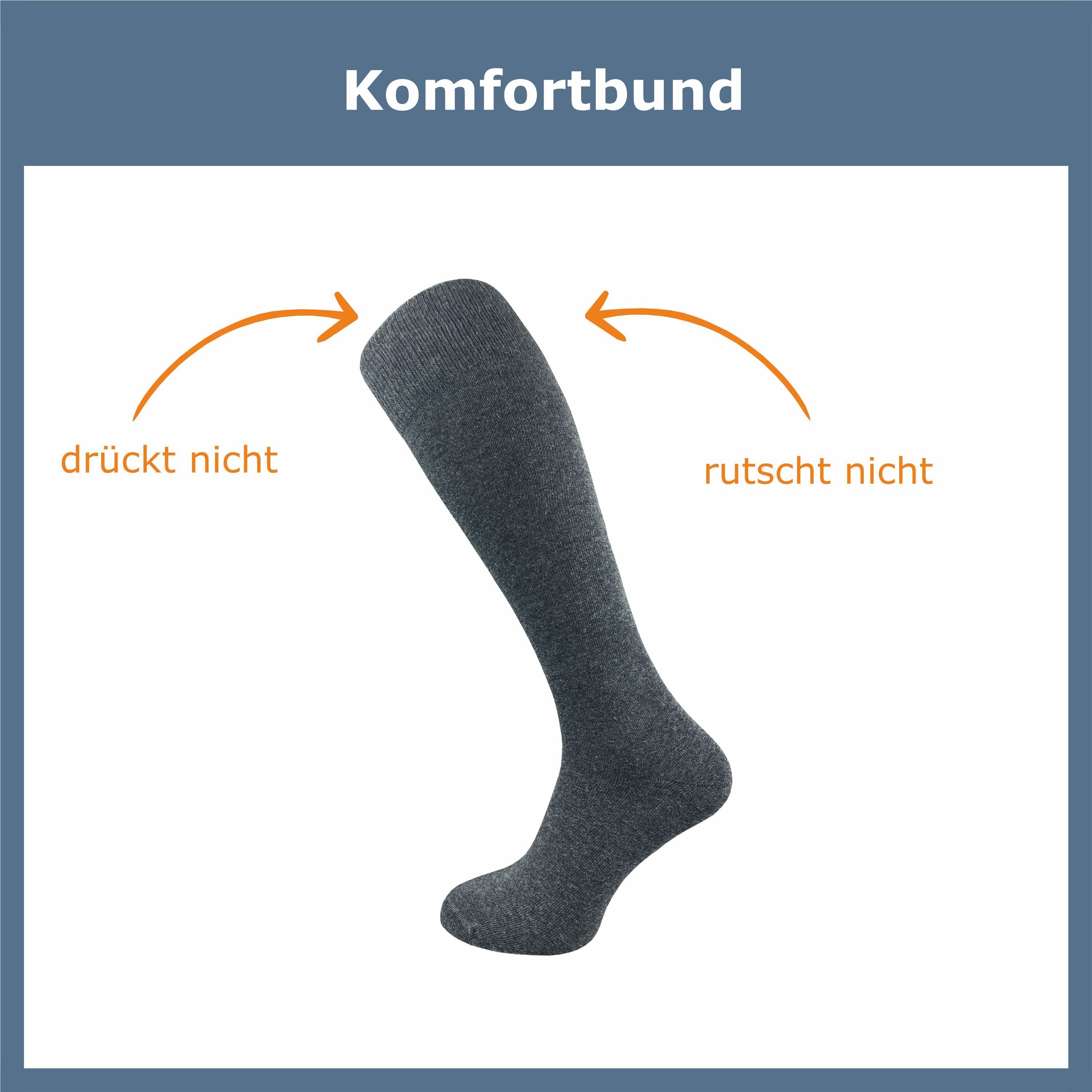 Lange aus Socken ohne - nicht mit speziellem (4 Paar) der weich Naht & Kniestrümpfe Herren Baumwolle grau GAWILO einschneidet drückende für Komfortbund, extra