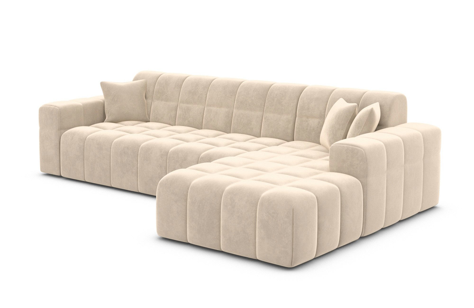 Sofa Dreams Ecksofa Ibiza L Form kurz Stoff, Ottomane - Ausrichtung wählbar 4-Sitzer Samtstoff Webstoff Couch