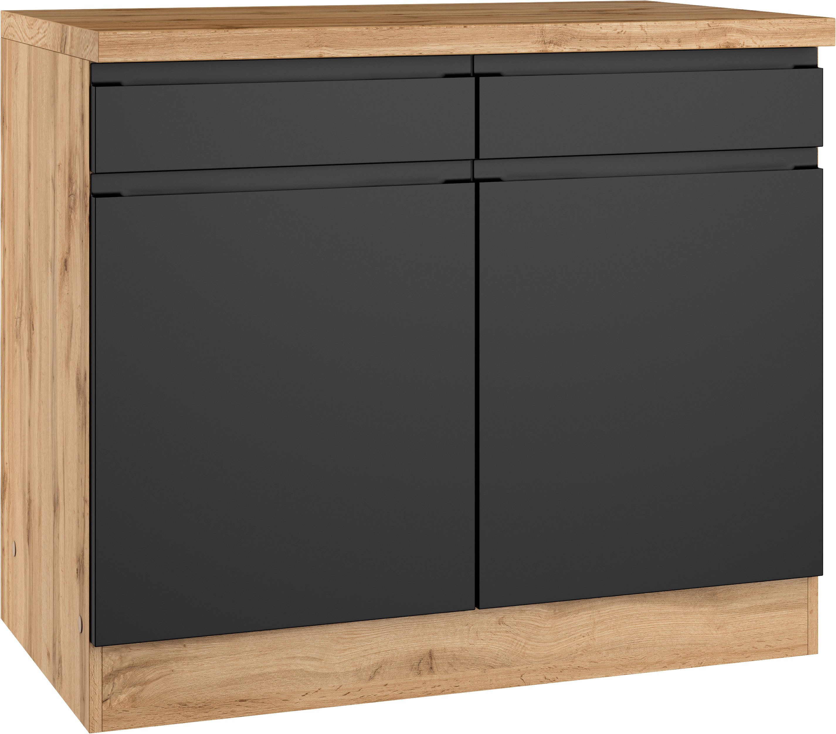KOCHSTATION Unterschrank KS-Virginia,neu in verbesserter Ausführung (Stauraum, Softclose, mit CPL-Arbeitsplatte) Breite 100 cm, 2 Türen, Soft-Close-Funktion