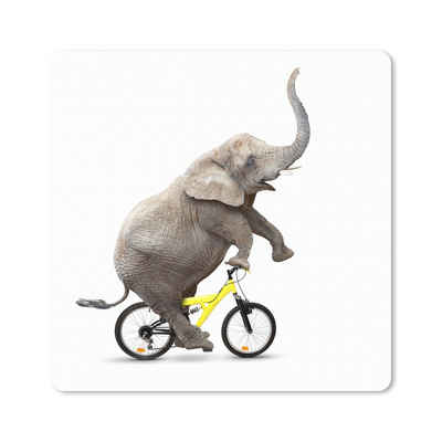 MuchoWow Gaming Mauspad Elefant - Fahrrad - Weiß (1-St), Gaming, Rutschfester Unterseite, Mausunterlage, 80x80 cm, XXL, Großes