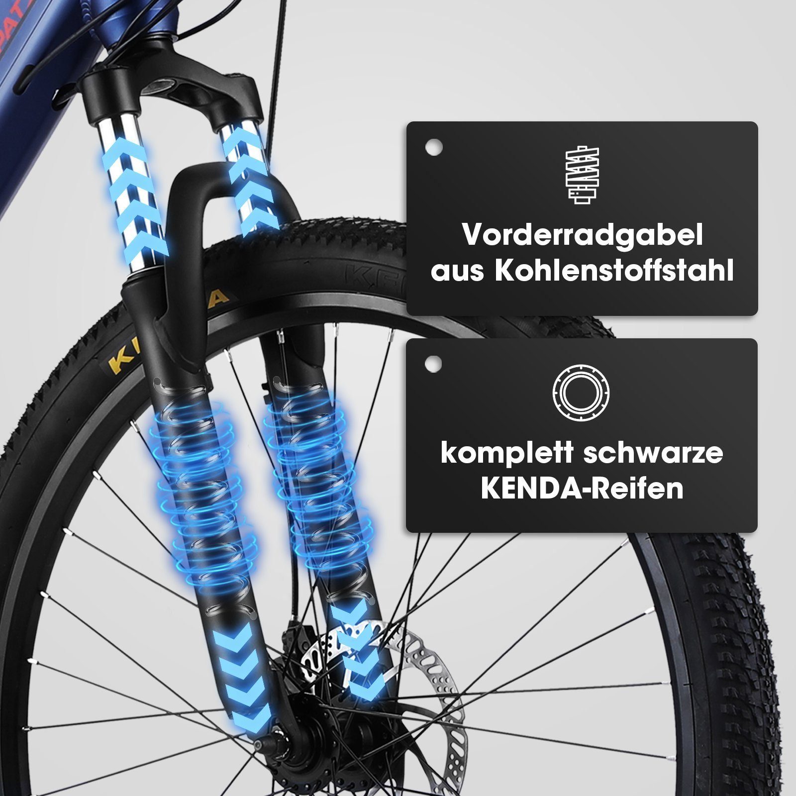 Gang CARPAT Cityrad Microshift, E-bike Alu-Rahmen, Faltrad mit Zoll 8 akku-ladegerat, Heckmotor, (E-Mountainbike 36V Blau E-Citybike Herren Pedelec 27,5 Kettenschaltung, mit Elektrofahrrad E-Bike Damen, werkzeug), SPORT 10,6Ah,