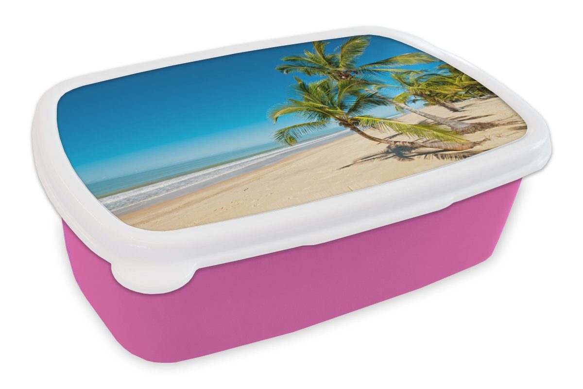 Meer Kunststoff MuchoWow Kunststoff, Palme, Kinder, Brotbox Snackbox, (2-tlg), Brotdose Lunchbox - rosa Mädchen, - Strand für Erwachsene,