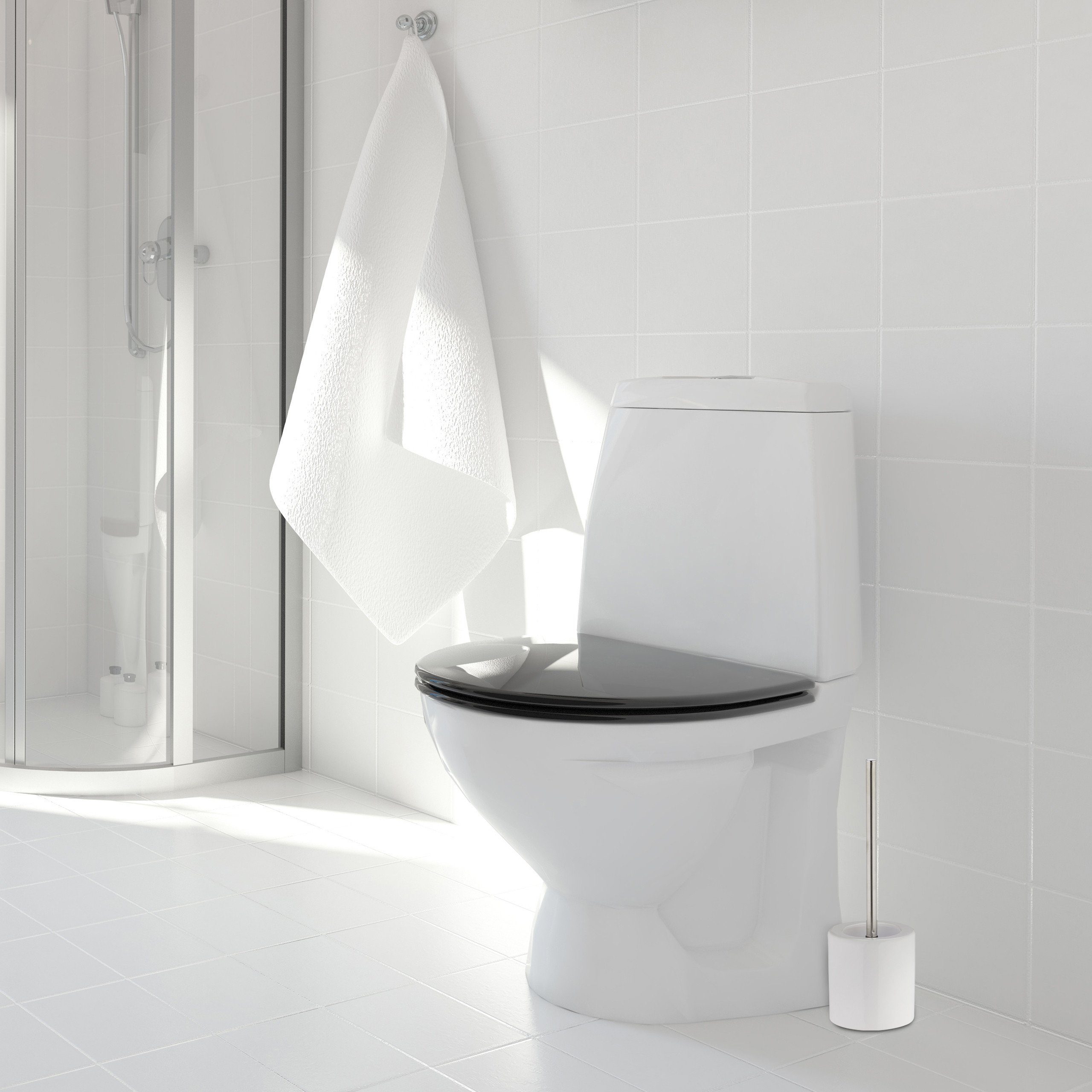 relaxdays Badezimmer-Set WC Garnitur Keramik, Silber Schwarz Anthrazit Grau