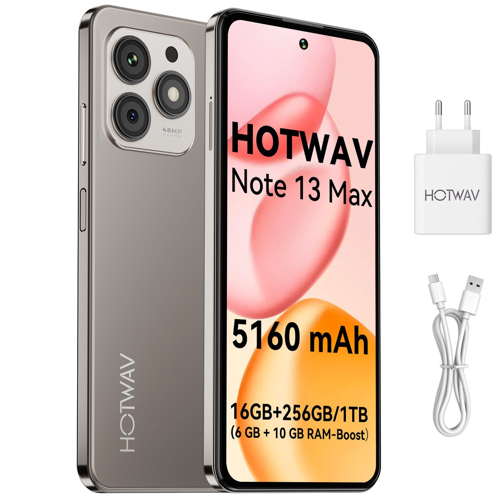 HOTWAV Note 13 Max Handy, 16+256 GB/1 TB Smartphone, Android handy, Smartphone (16,7 cm/6.8 Zoll, 256 GB Speicherplatz, 48 MP Kamera, Smartphone ohne Vertrag, Günstige Smartphone, 5160 mAh)