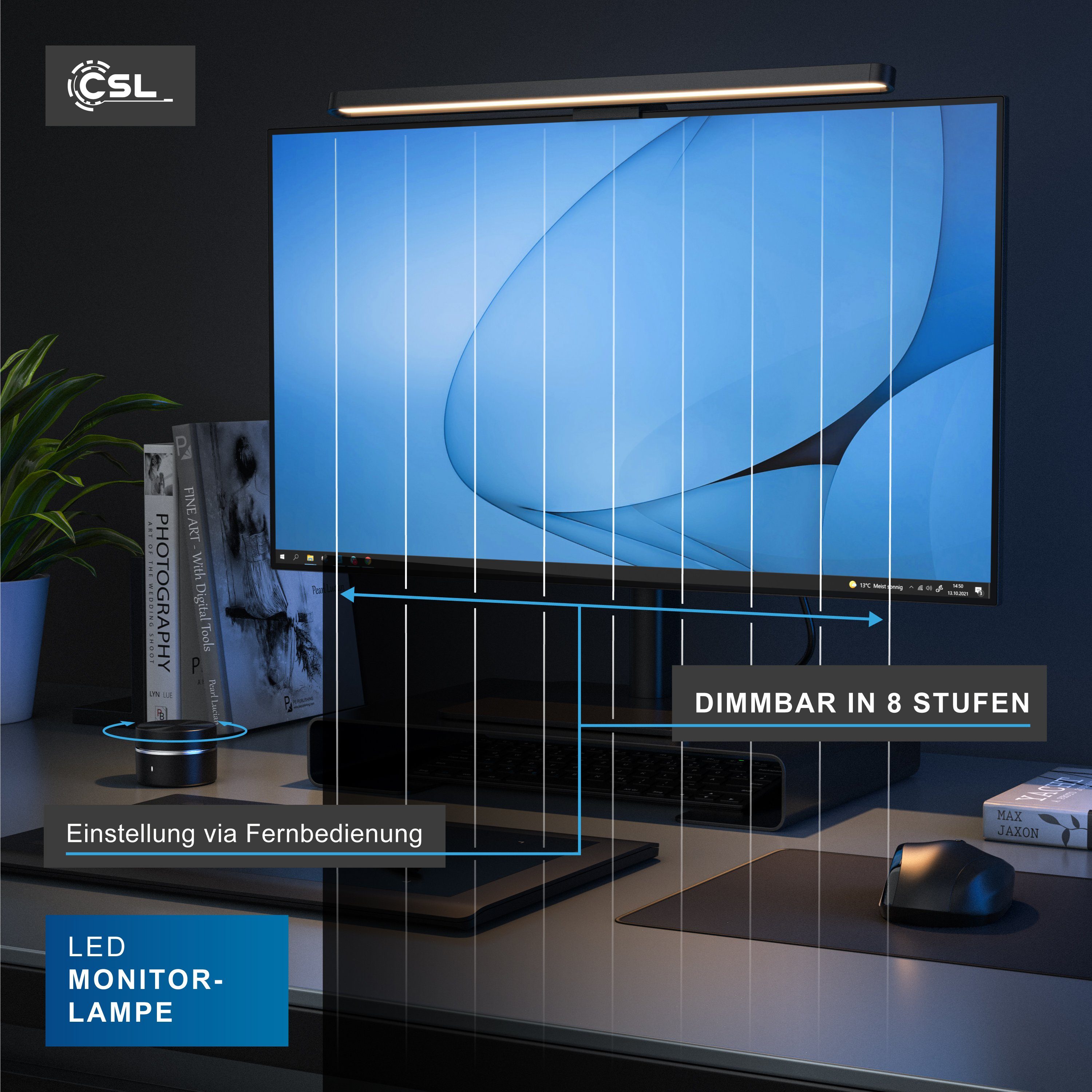 CSL Schreibtischlampe Monitor Lampe, LED Screenbar dimmbar, Leuchte, 3 Lichtfarben, LED Monitorlampe, Bildschirmlampe mit Dimmfunktion, Ein-/Ausschalter, Mehrer – Bild 5 von 5