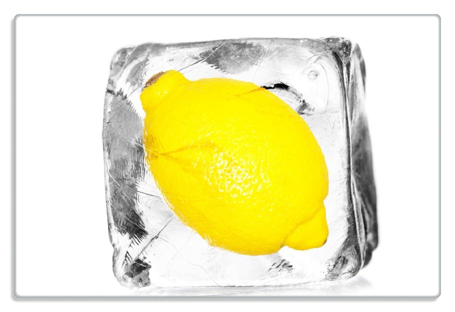 Wallario Frühstücksbrett Zitrone in Eiswürfel - Eiskaltes Obst, (inkl. rutschfester Gummifüße 4mm, 1-St), 20x30cm