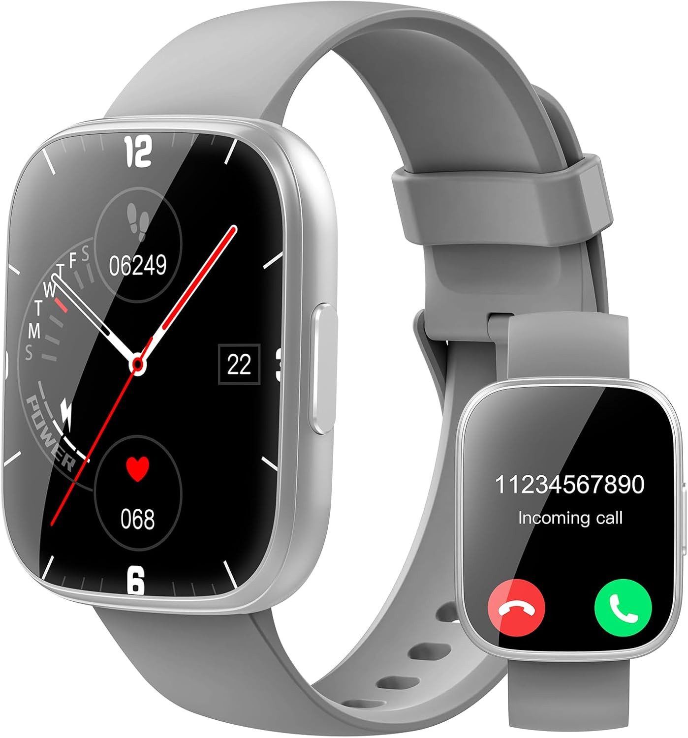 Puqo T80 Smartwatch (4,9 cm, android ios), Smartwatch mit 1.95 Zoll Display Herzfrequenzmessung und Sportmodi