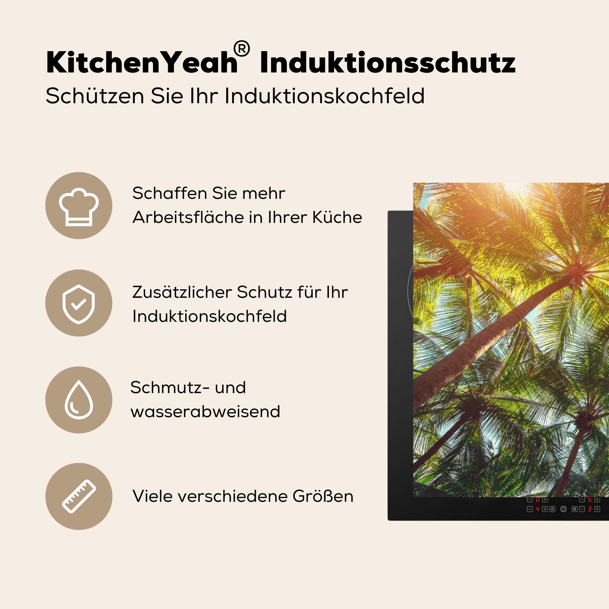 MuchoWow Herdblende-/Abdeckplatte die Vinyl, Ein cm, (1 81x52 tlg), Palmen, Induktionskochfeld Ceranfeldabdeckung für von Schutz küche, Wald