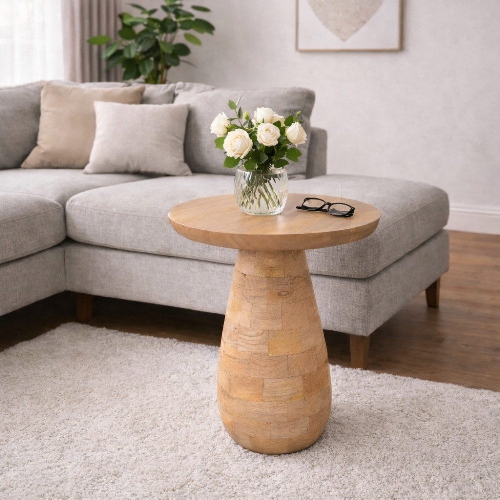 LebensWohnArt Beistelltisch Massivholz Beistelltisch KITAR-G 45cm Mangoholz natural Pflanzhocker