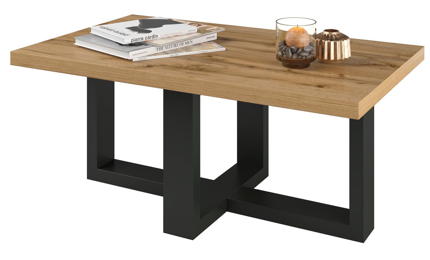 Helvetia Couchtisch Eko (1-St), 102x60x44cm schwarz onyx / Wotan Eiche