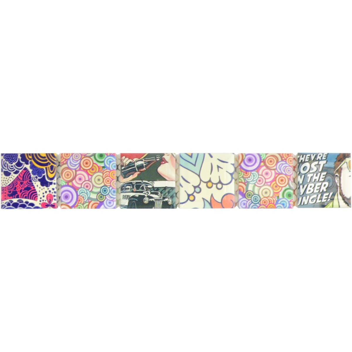 Mosafil Mosaikfliesen Keramik Fliesen Bordüre Roxbury Retro Bunt, Keramik 28.800x4.500, bunt, Verlegefertig auf ein Netz geklebt - Frostsicher - Wasserfest