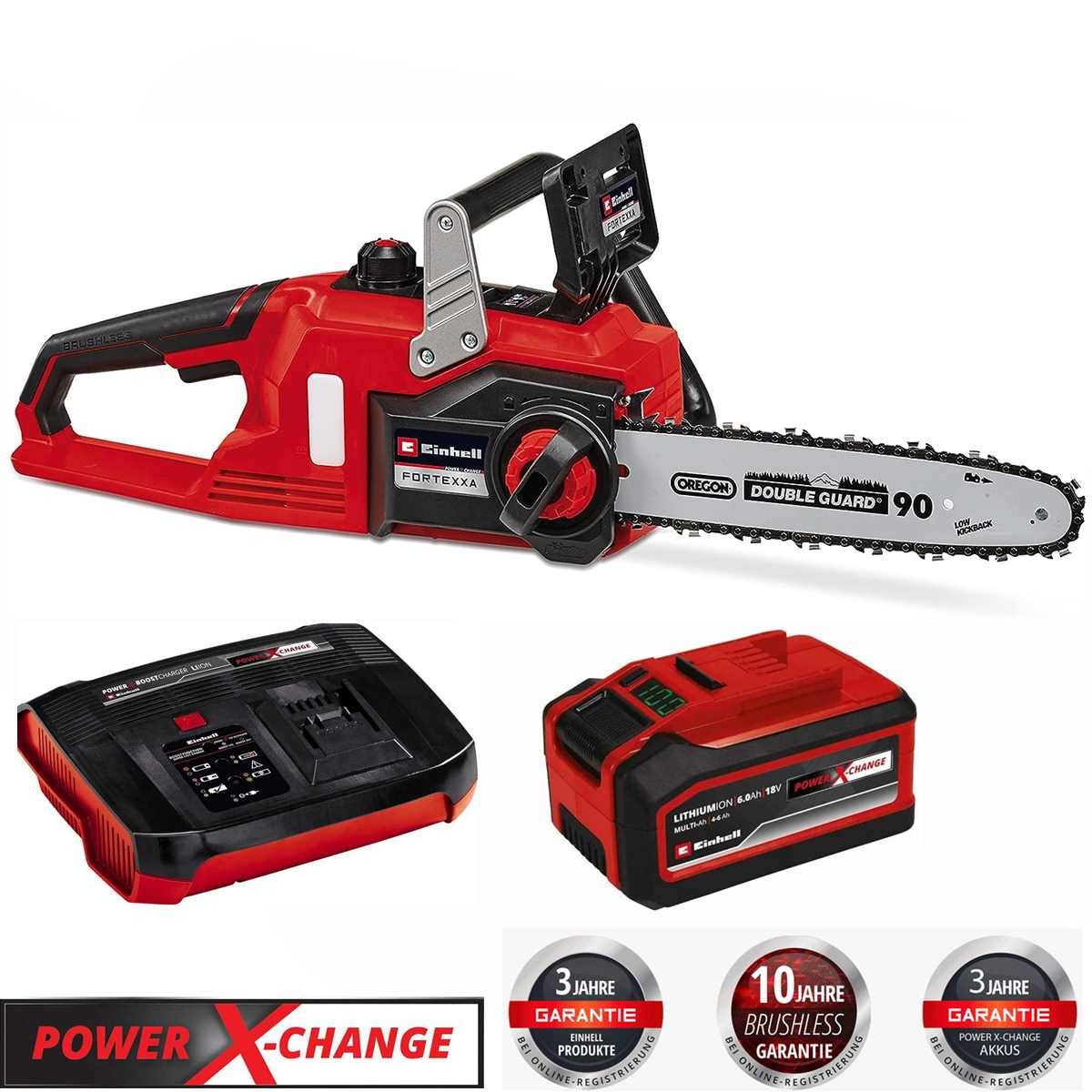 Einhell Akku-Kettensäge 18V-Kettensäge FORTEXXA 18/30 mit Akku 6.0 Ah + 6 A Boostchargert
