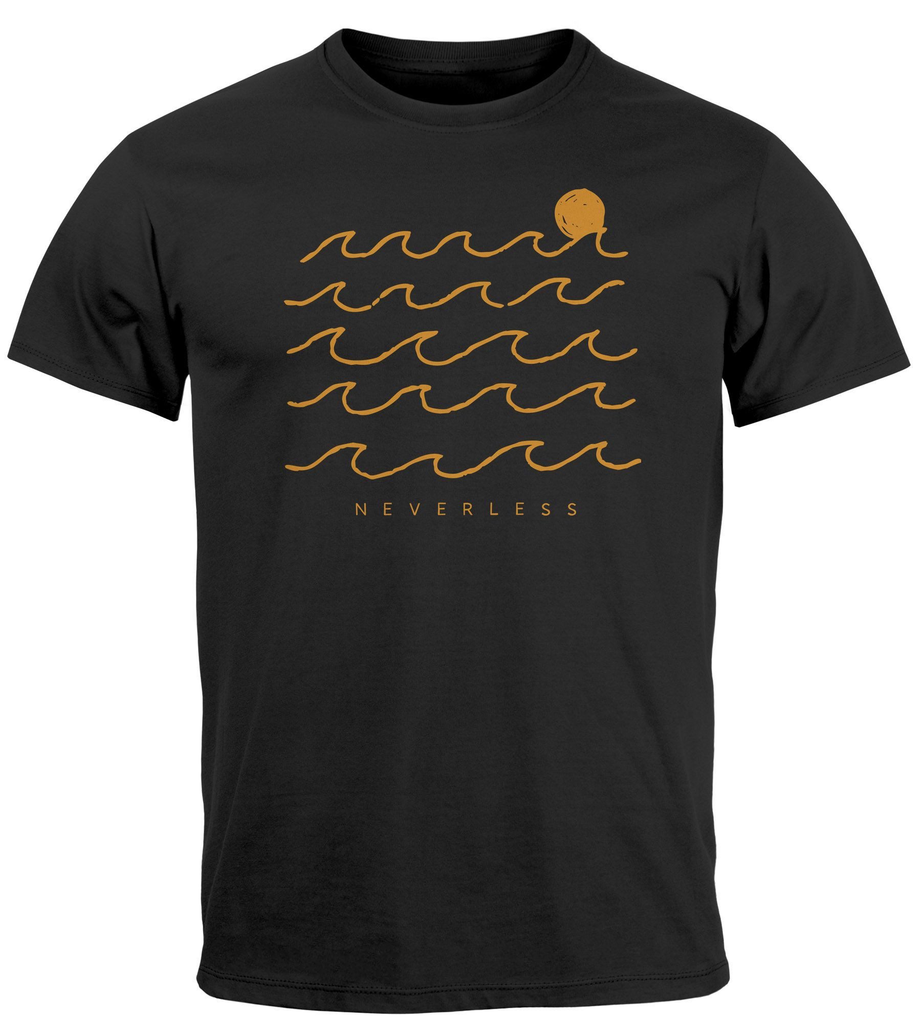Print-Shirt Herren T-Shirt Frontprint Wellen Sonne Meer Aufdruck Printshirt