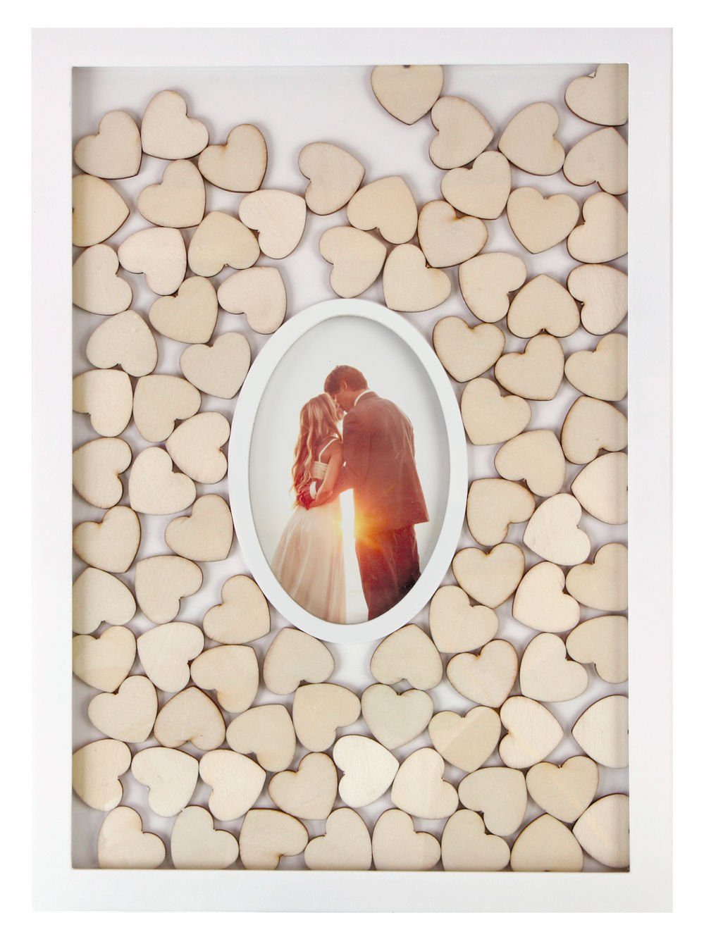 Spetebo Einzelrahmen Hochzeitsgästebuch mit Fotorahmen + 72 Holz Herzen, fü günstig online kaufen