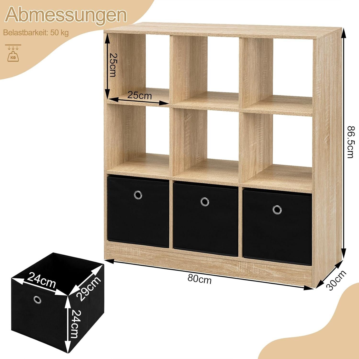 Woltu Bücherregal, mit 9 Fächern, Raumteiler 3 Schubladen aus Vliesstoff