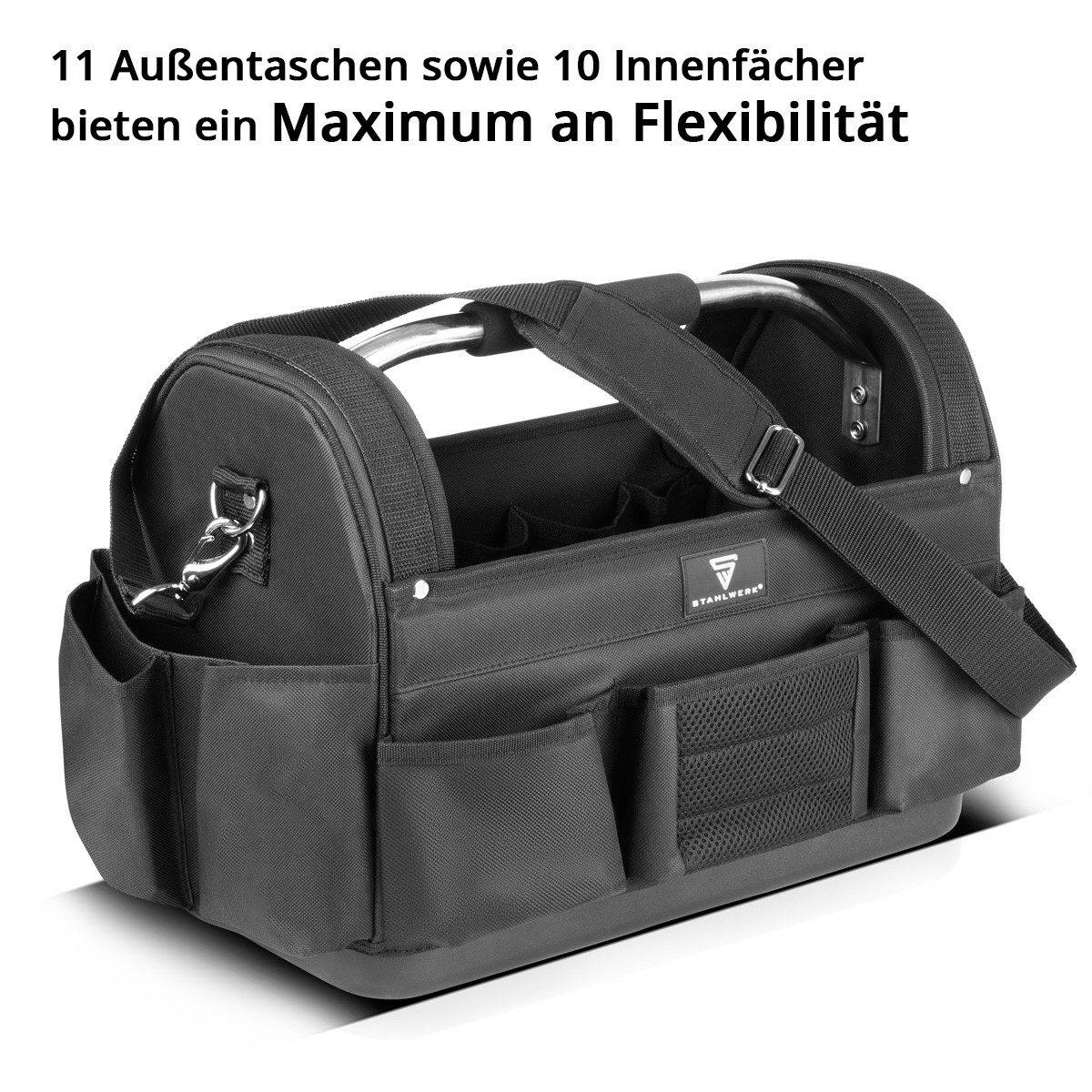 STAHLWERK Werkzeugtasche 11 Außen und 10 Innentaschen stabile XL-Montagetasche