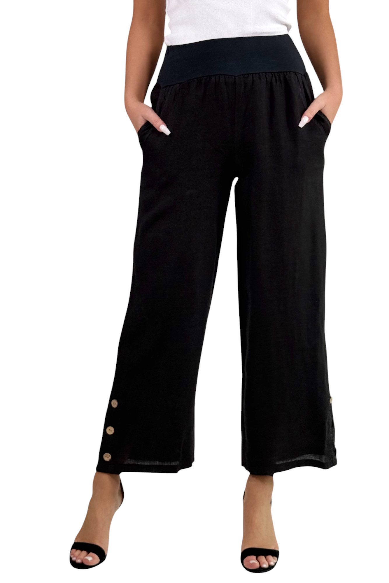 Mississhop Leinenhose Leinenhose Damen 100 % Leinen Culotte 7/8 Lange Hose M.319