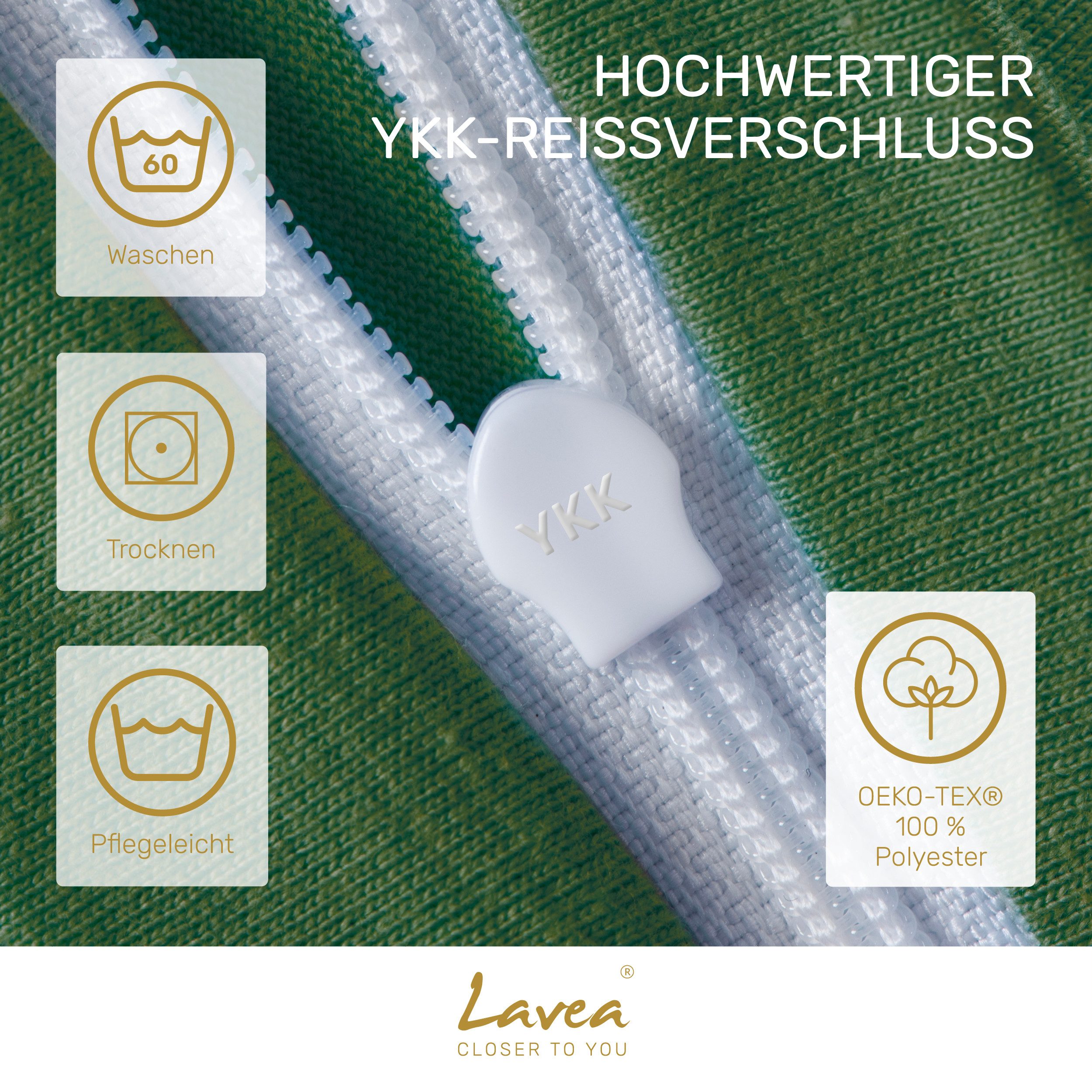 Lavea Kissenbezug 2er Set Kissenhülle Jersey, 100% Baumwolle, Kissenbezüge, (2 Stück), allergikerfreundlich - sicherer YKK-Reißverschluss - waschbar 60°C – Bild 3 von 5