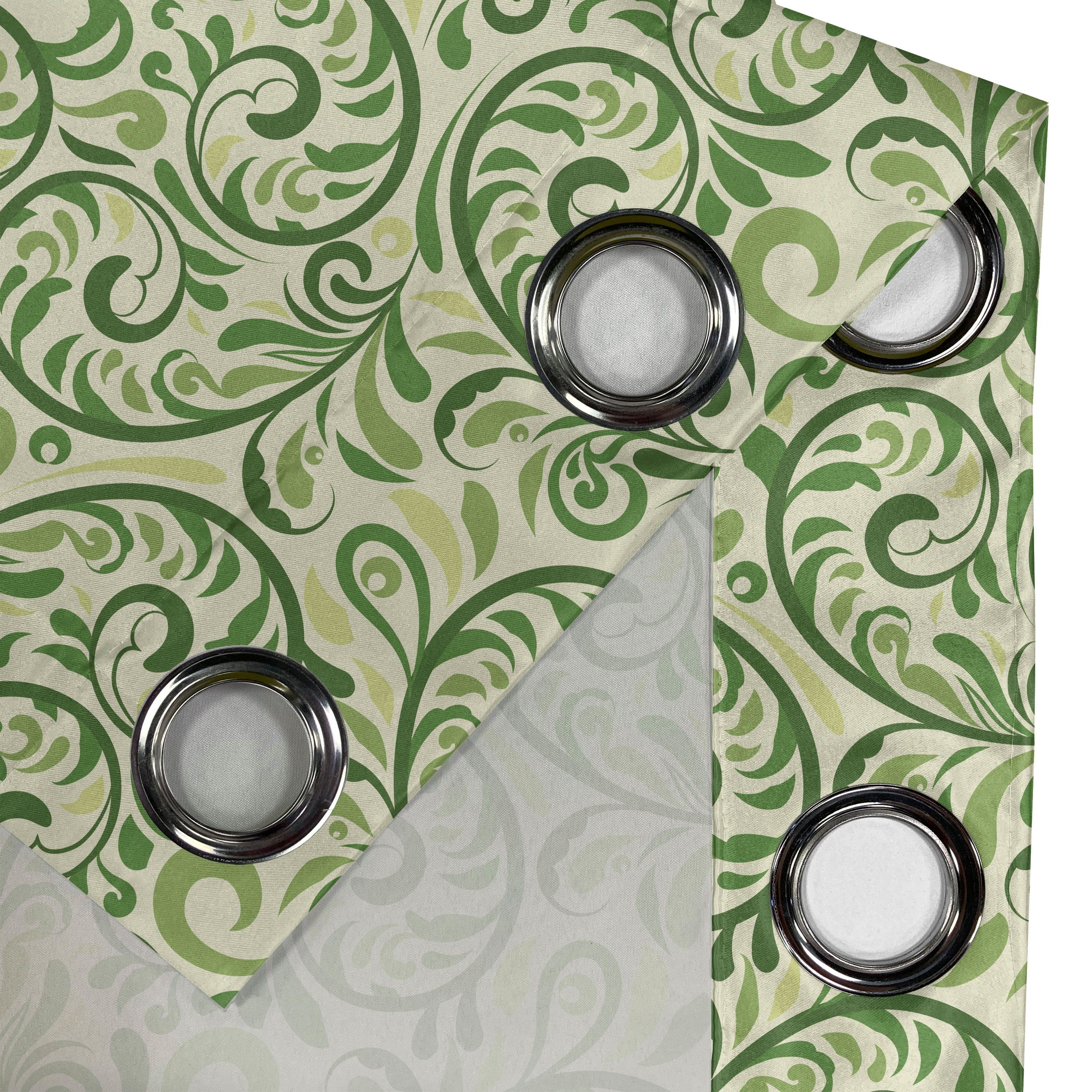 Gardine Dekorative Blatt Curly Wohnzimmer, Aufwändiger Abakuhaus, für Damast Schlafzimmer 2-Panel-Fenstervorhänge Grün