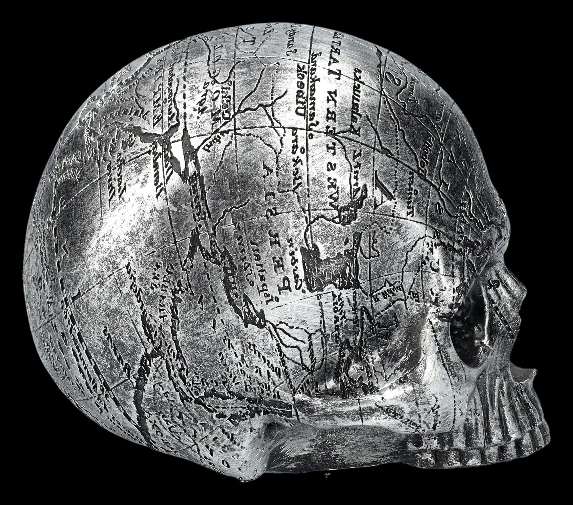 Figuren Shop GmbH Dekofigur Totenkopf silberfarben - Mind Map - Totenschädel Gothic Dekoschädel