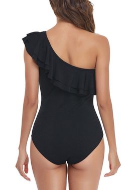 HOTDUCK Bustier-Bikini Schräger Rücken einteiliger Badeanzug Bikini mit Volant