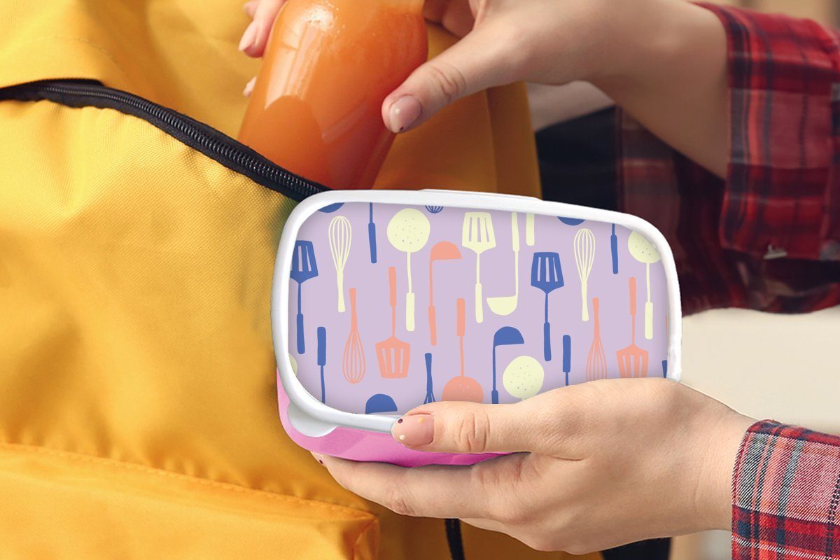 Brotbox Lunchbox Kunststoff - Kunststoff, - rosa Snackbox, Schneebesen, - Mädchen, Küchenutensilien Spatel Erwachsene, Kinder, Brotdose für Kartuschen MuchoWow (2-tlg),