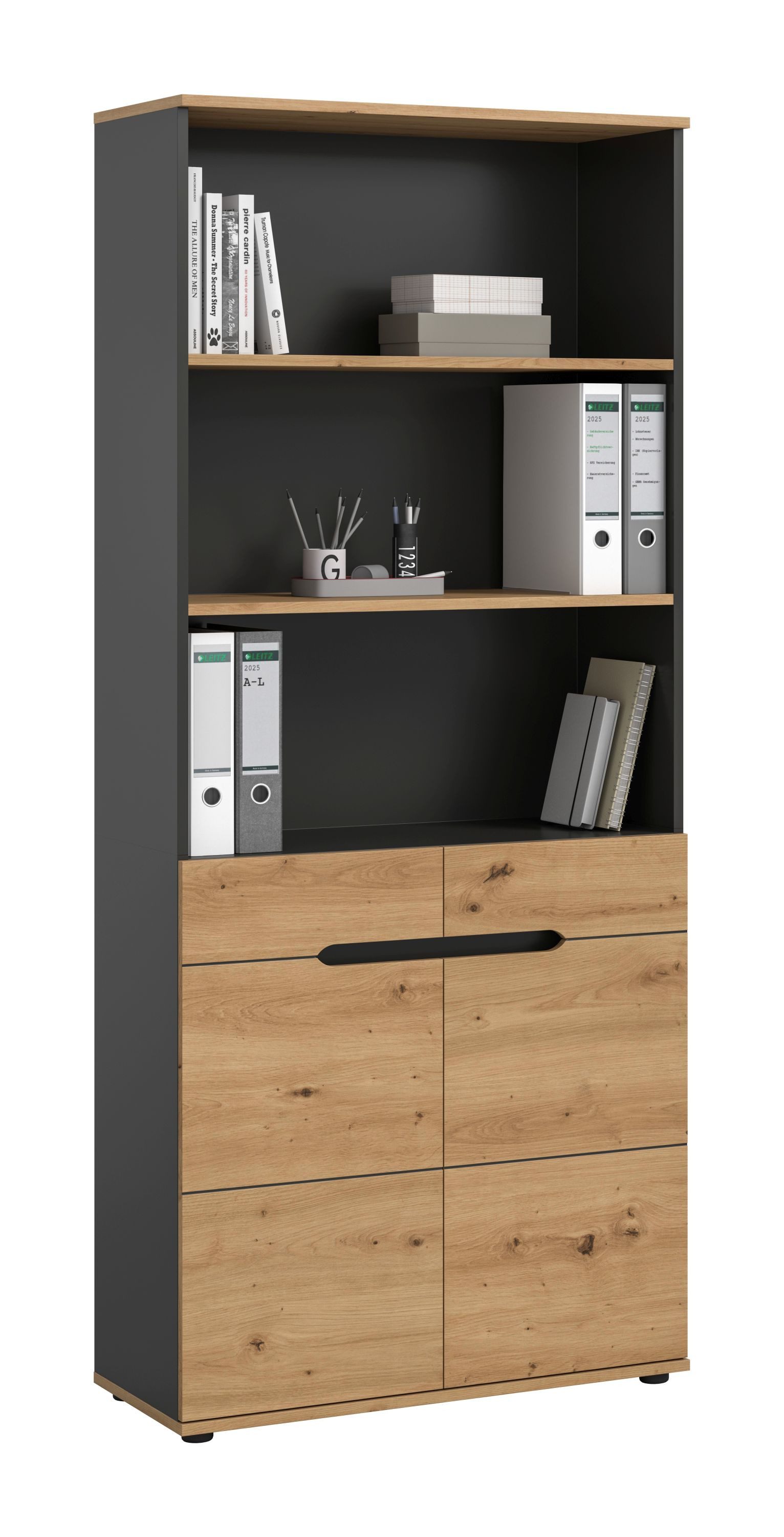 xonox.home Aktenregal, in Basalt grau/ Artisan Nachbildung B/H/T: 80x189x37 cm