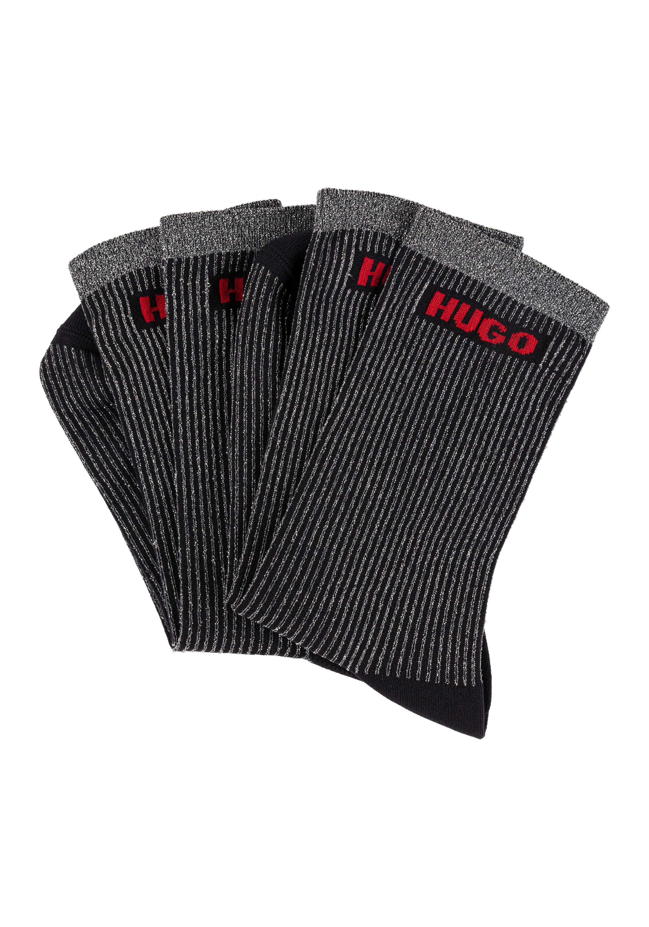 HUGO Freizeitsocken 2P QS RIB LUREX PA W (Packung, 2-Paar) mit glänzenden Fäden