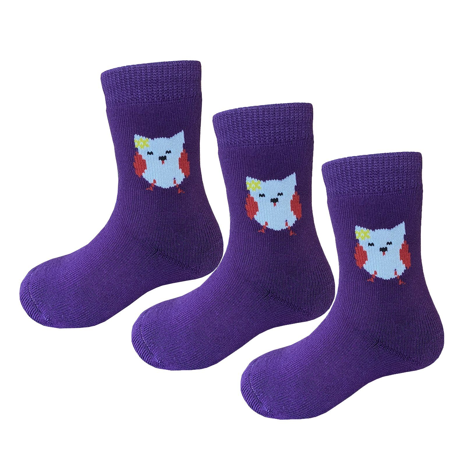 und Socken atmungsaktiv 3 hautfreundlich) Langsocken Weiche (Beutel, Yalion Violett Lange Paar VollerFrottee Warm Kinder Krabbelsocken Mit