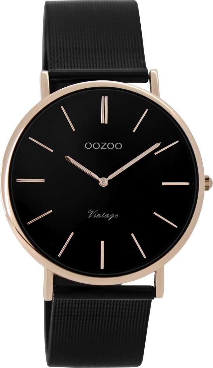 OOZOO Quarzuhr Vintage Damenuhr C8870 IP-Rose Meshband Schwarz 36 mm C8870