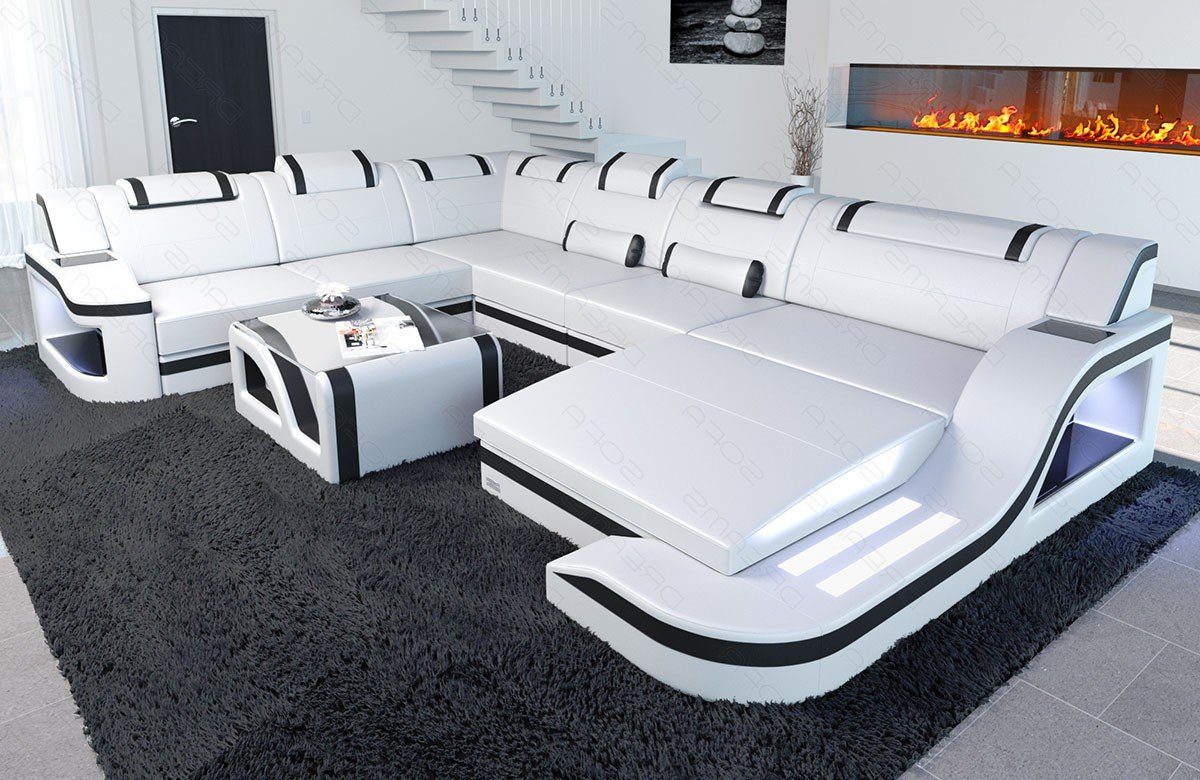 Sofa Dreams Wohnlandschaft Ledercouch Sofa Leder Palermo XXL U Form Ledersofa, Couch, mit LED, wahlweise mit Bettfunktion als Schlafsofa, Designersofa