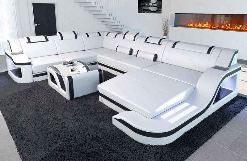 Sofa Dreams Wohnlandschaft Ledercouch Sofa Leder Palermo XXL U Form Ledersofa, Couch, mit LED, wahlweise mit Bettfunktion als Schlafsofa, Designersofa