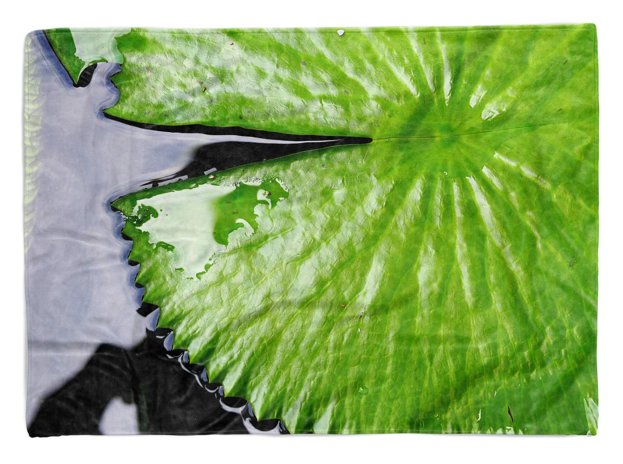 Sinus Art Handtücher Handtuch Strandhandtuch Saunatuch Kuscheldecke mit Fotomotiv grünes Wasserblatt, Baumwolle-Polyester-Mix (1-St), Handtuch
