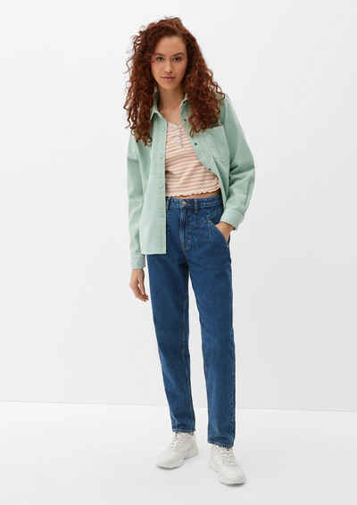 QS 7/8-Hose Ankle-Jeans / Relaxed Fit / High Rise / Tapered Leg Waschung, Leder-Patch