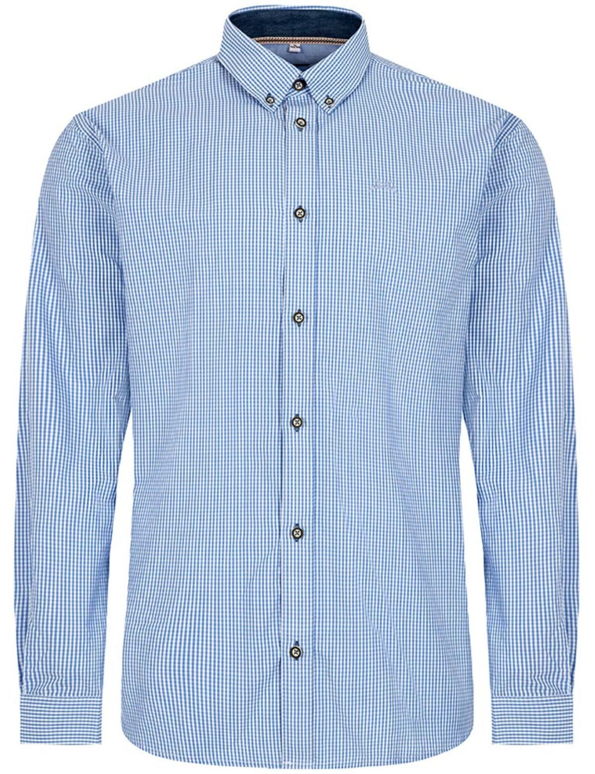 Maddox Trachtenhemd Kariertes Herrenhemd mit Hirsch Stickerei, Hellbl günstig online kaufen