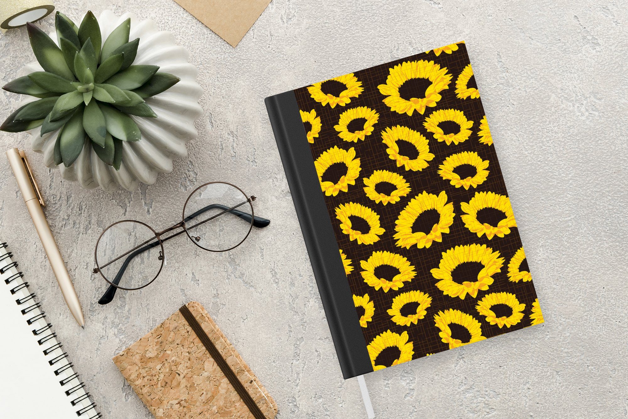 MuchoWow Notizbuch Muster Journal, 98 - Merkzettel, A5, Sonnenblumen Gelb, Seiten, Haushaltsbuch Notizheft, - Tagebuch