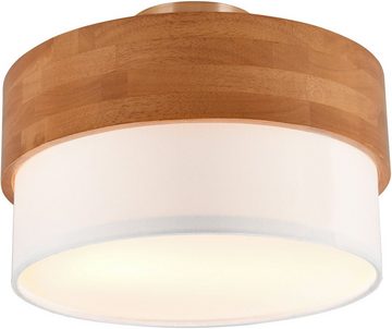 TRIO Leuchten Deckenleuchte Seasons, ohne Leuchtmittel, warmweiß - kaltweiß, Deckenlampe Holz mit Stoffschirm Ø30cm exkl 2xE14 max 40W