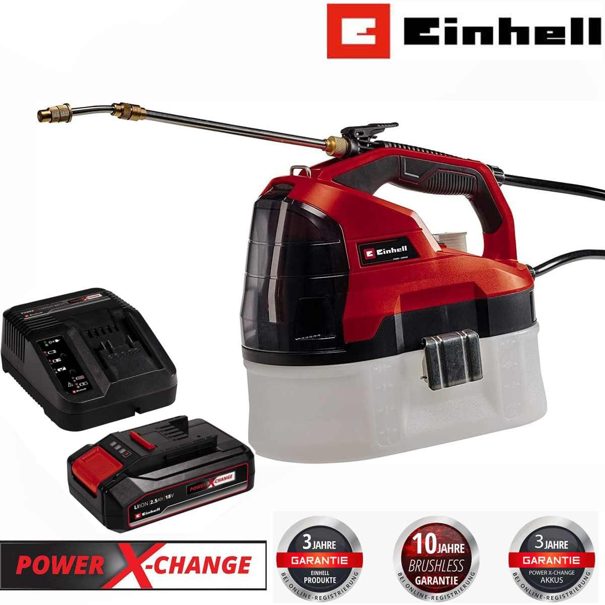 Einhell Drucksprühgerät Akku-Drucksprühgerät GE-WS 18/35 Li-mit Akku 2.5 Ah, Ladegerät, (18 V, 7.500 L/h Fördermenge, 5 m Förderhöhe, ECO- und BOOST-Modus)