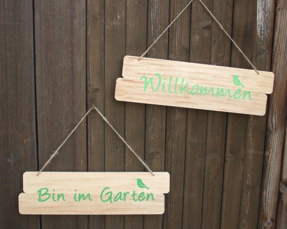 im Welcome Deko-Impression (2 Garten, Willkommen, Stück) Holzschilder (2 Wanddekoobjekt St) Bin