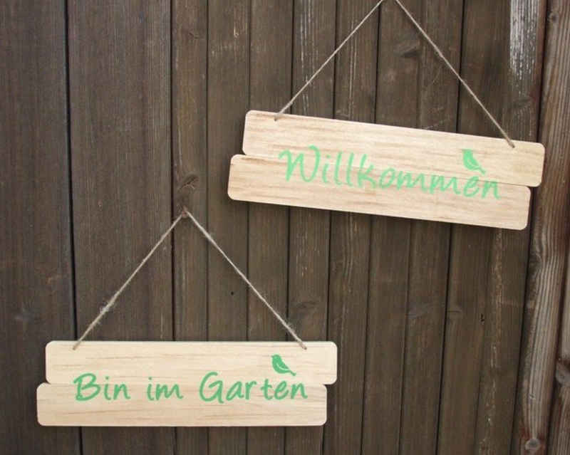 Deko-Impression Wanddekoobjekt Holzschilder (2 Stück) Willkommen, Bin im Garten, Welcome (2 St)
